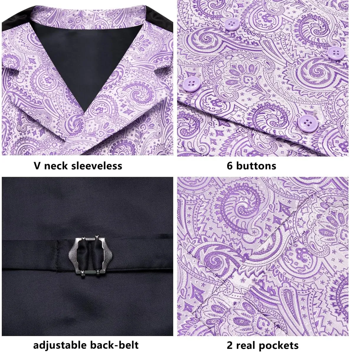 Dubulle Mens Double Breast Suit Vest Floral Paisley Vest and Tie for Men Pocket Square Cufflinks Wedding