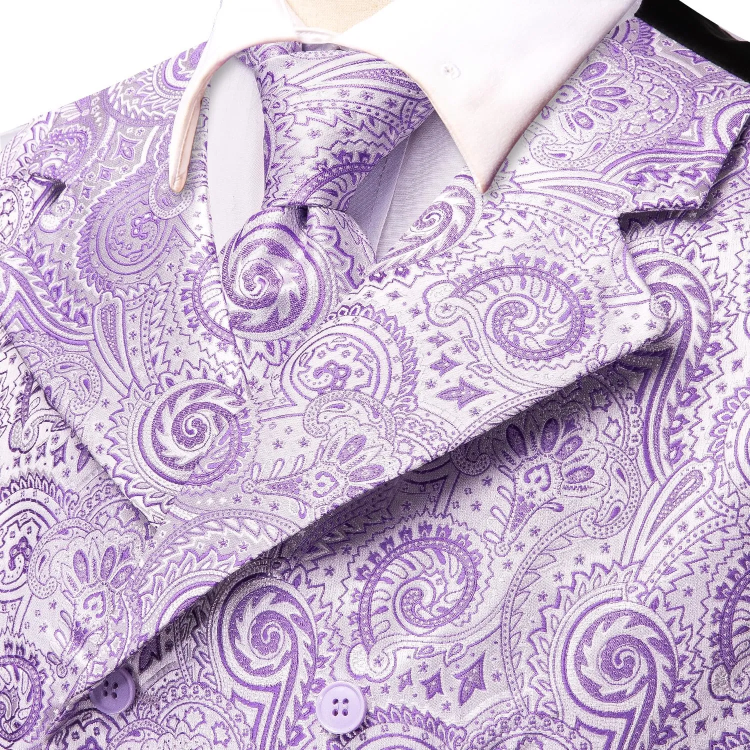 Dubulle Mens Double Breast Suit Vest Floral Paisley Vest and Tie for Men Pocket Square Cufflinks Wedding
