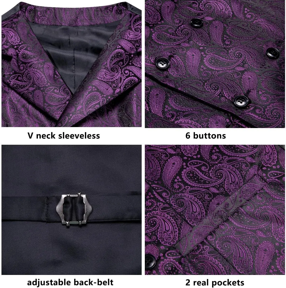 Dubulle Mens Double Breast Suit Vest Floral Paisley Vest and Tie for Men Pocket Square Cufflinks Wedding