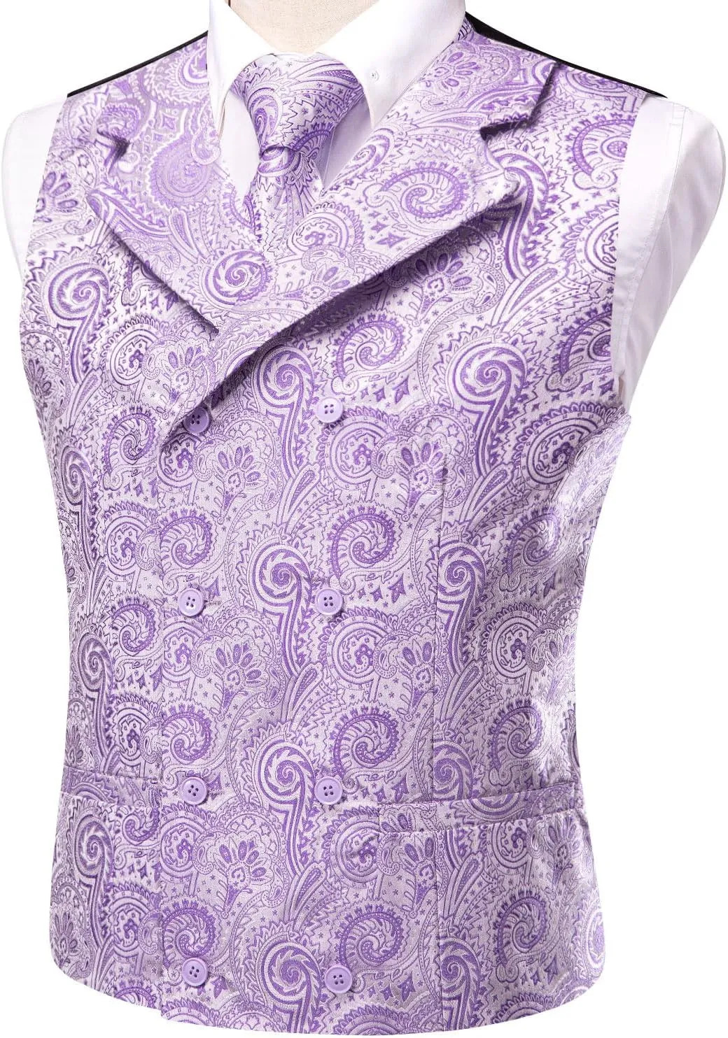 Dubulle Mens Double Breast Suit Vest Floral Paisley Vest and Tie for Men Pocket Square Cufflinks Wedding