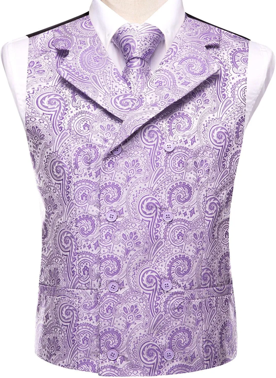 Dubulle Mens Double Breast Suit Vest Floral Paisley Vest and Tie for Men Pocket Square Cufflinks Wedding