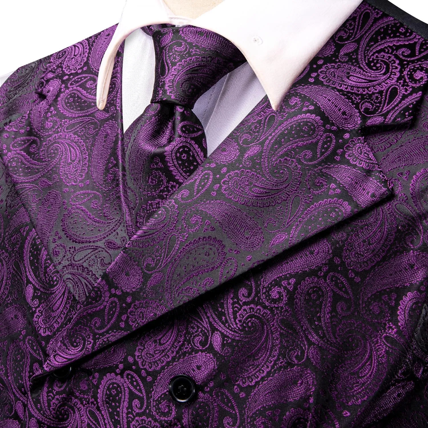 Dubulle Mens Double Breast Suit Vest Floral Paisley Vest and Tie for Men Pocket Square Cufflinks Wedding