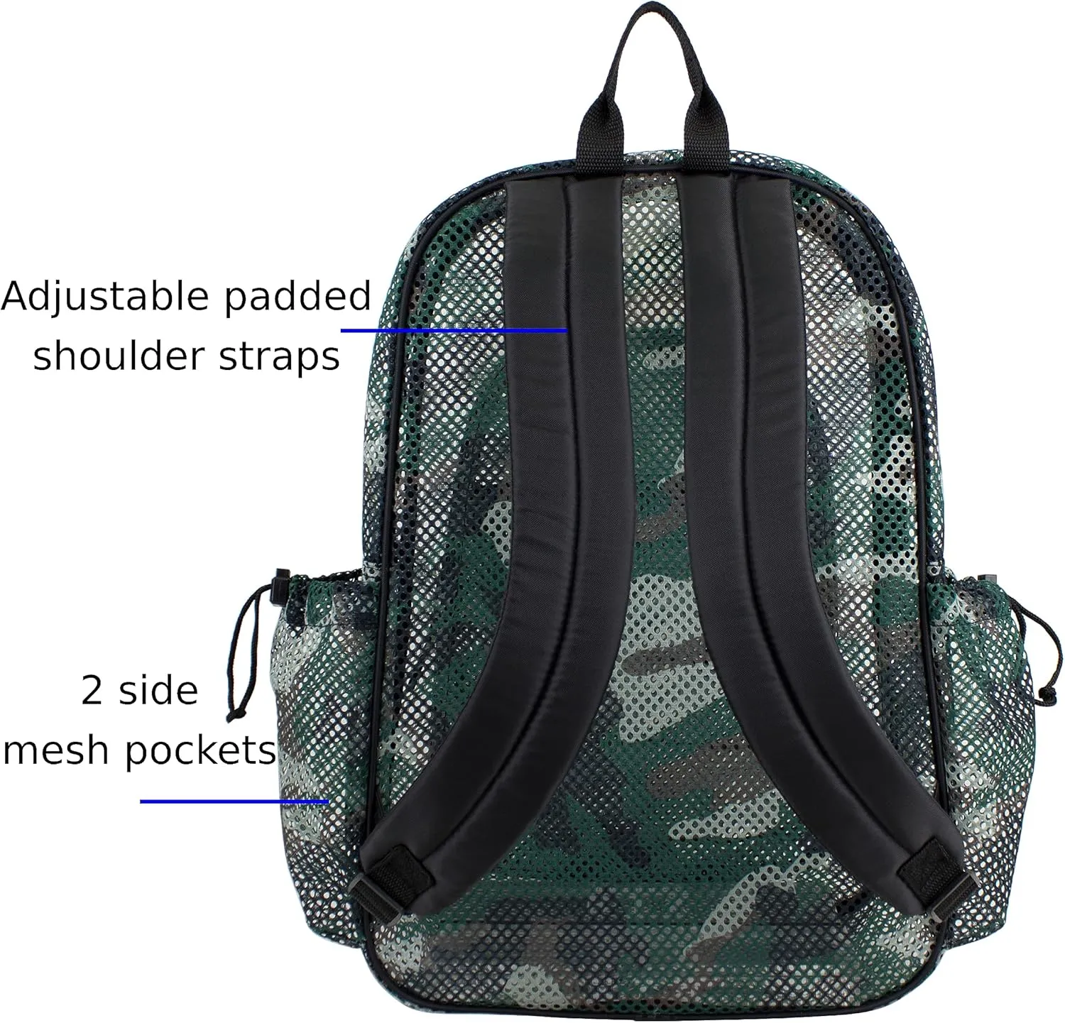 Eastsport Heavy Duty Mesh Backpack with Comfort Padded Straps and Adjustable Bungee for Work, Sports, Beach, College and Security, Army Green Camo