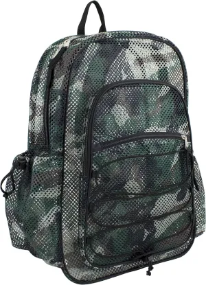 Eastsport Heavy Duty Mesh Backpack with Comfort Padded Straps and Adjustable Bungee for Work, Sports, Beach, College and Security, Army Green Camo