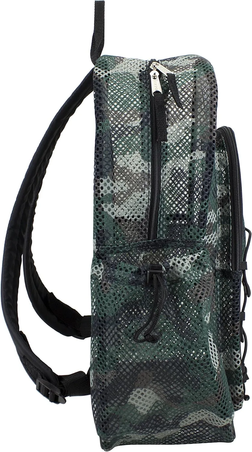 Eastsport Heavy Duty Mesh Backpack with Comfort Padded Straps and Adjustable Bungee for Work, Sports, Beach, College and Security, Army Green Camo