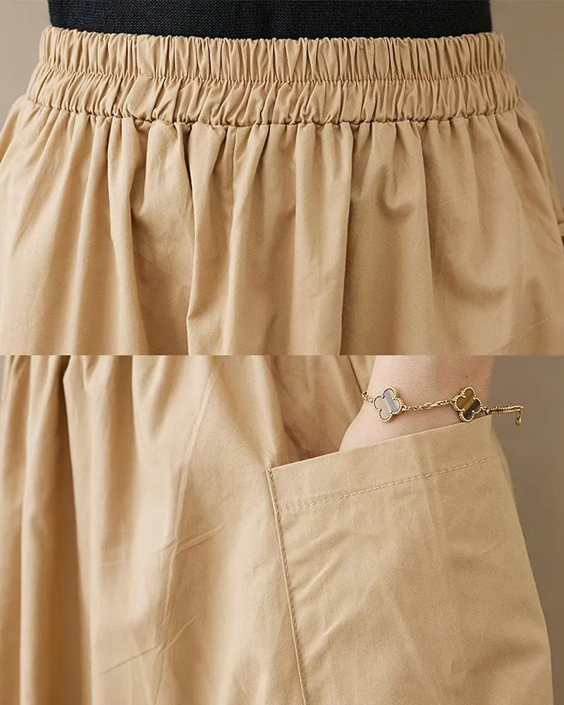 ebossy Womens Layered Frill Trim A-Line Pleated Midi Skirt with Pocket