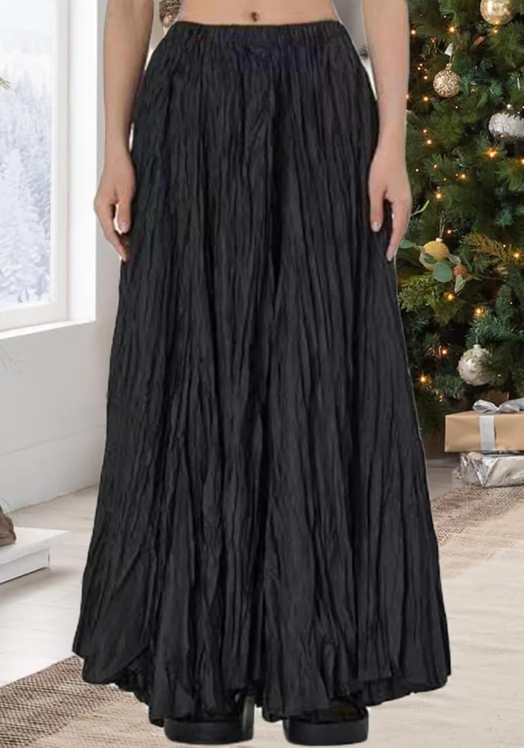 Ecirod Womens A Line Swing Pleated Maxi Skirt Summer Casual Vacation Low Rise Flowy Dance Long Skirt