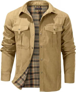 Eisctnd Mens Lined Flannel Cowboy Vintage Jackets Snap Plaid Western Shirts Coat for Hiking Hunting Camping Work Outdoor