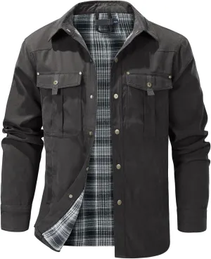 Eisctnd Mens Lined Flannel Cowboy Vintage Jackets Snap Plaid Western Shirts Coat for Hiking Hunting Camping Work Outdoor
