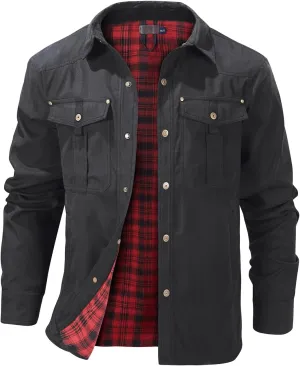 Eisctnd Mens Lined Flannel Cowboy Vintage Jackets Snap Plaid Western Shirts Coat for Hiking Hunting Camping Work Outdoor