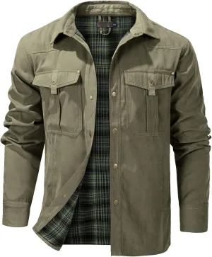 Eisctnd Mens Lined Flannel Cowboy Vintage Jackets Snap Plaid Western Shirts Coat for Hiking Hunting Camping Work Outdoor