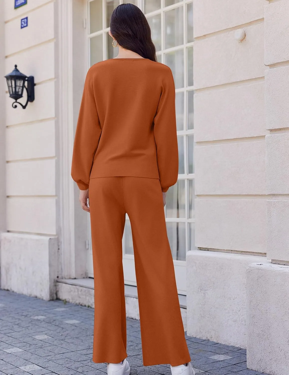 Ekouaer Lounge Sets for Women 2 Piece Sets Knit Sets Long Sleeve Winter Sweater Wide Leg Pants Outfits