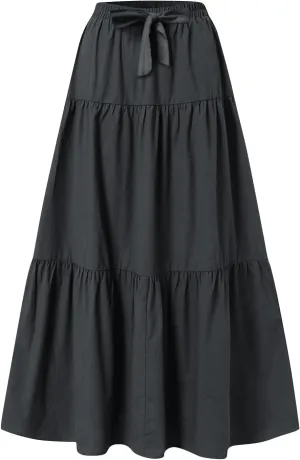 Elastic Waistband Long Beach Skirt Elegant Swinging Layered White Dress Women Beach Fashion for Women Black Skirt