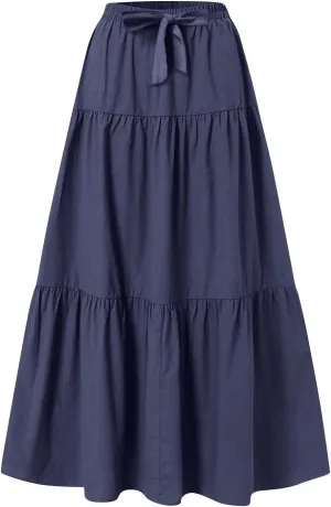 Elastic Waistband Long Beach Skirt Elegant Swinging Layered White Dress Women Beach Fashion for Women Black Skirt