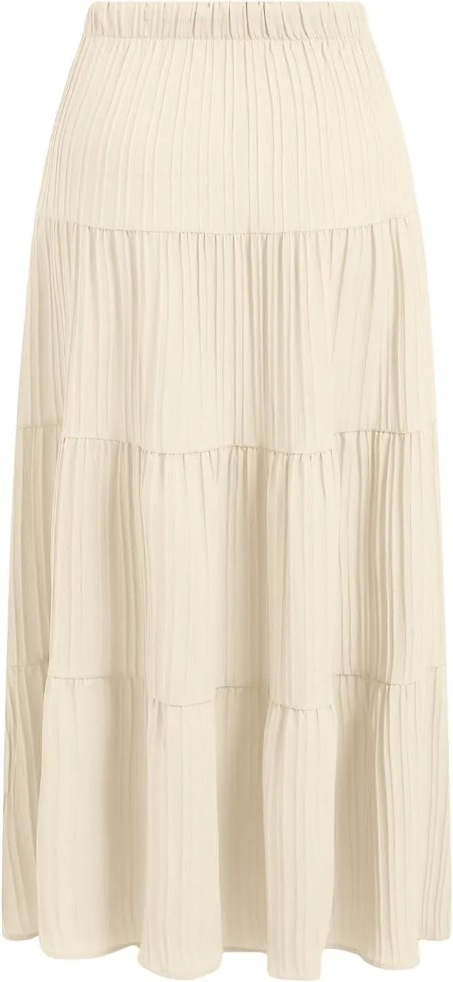 Elastic Waistband Long Beach Skirt Elegant Swinging Layered White Dress Women Beach Fashion for Women Black Skirt