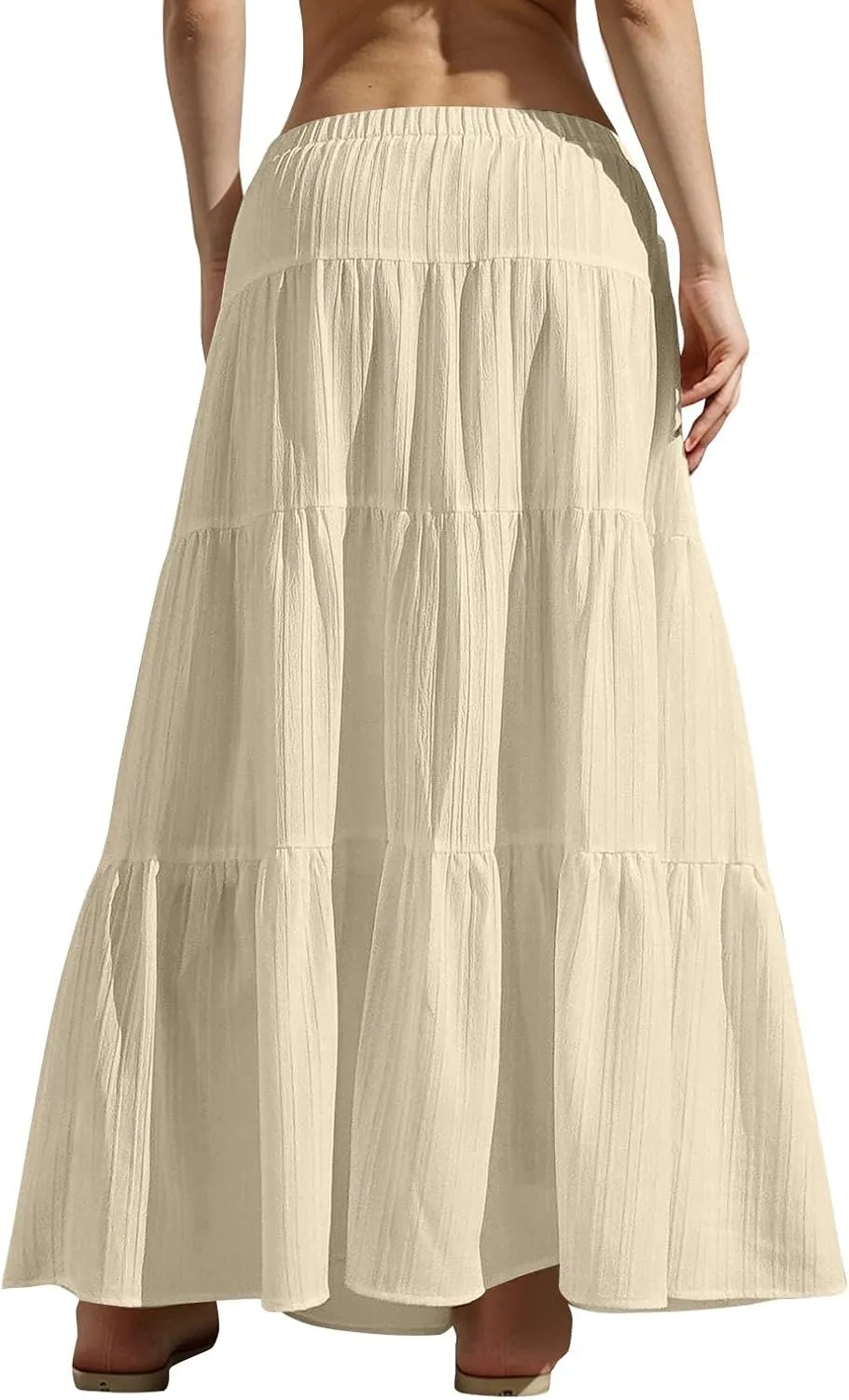Elastic Waistband Long Beach Skirt Elegant Swinging Layered White Dress Women Beach Fashion for Women Black Skirt