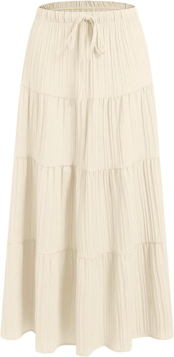 Elastic Waistband Long Beach Skirt Elegant Swinging Layered White Dress Women Beach Fashion for Women Black Skirt
