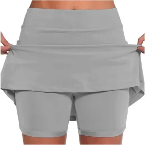 Elastic Yoga Skorts for Women Solid Color Athletic Tennis Shorts Lightweight Tummy Control Floral Print 2025 Skort Trendy