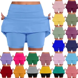 Elastic Yoga Skorts for Women Solid Color Athletic Tennis Shorts Lightweight Tummy Control Floral Print 2025 Skort Trendy