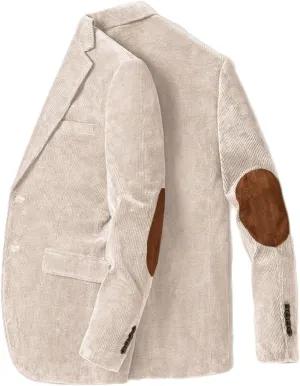 Elbow Welding Corduroy Blazer Sport Coats for Men Slim Fit Single Breasted Winter Warm Jacket Beige L