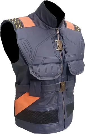 Erikk Monger Michael B Blue Biker Cosplay Faux Leather Vest Jacket | Superhero Costume Leather Vest