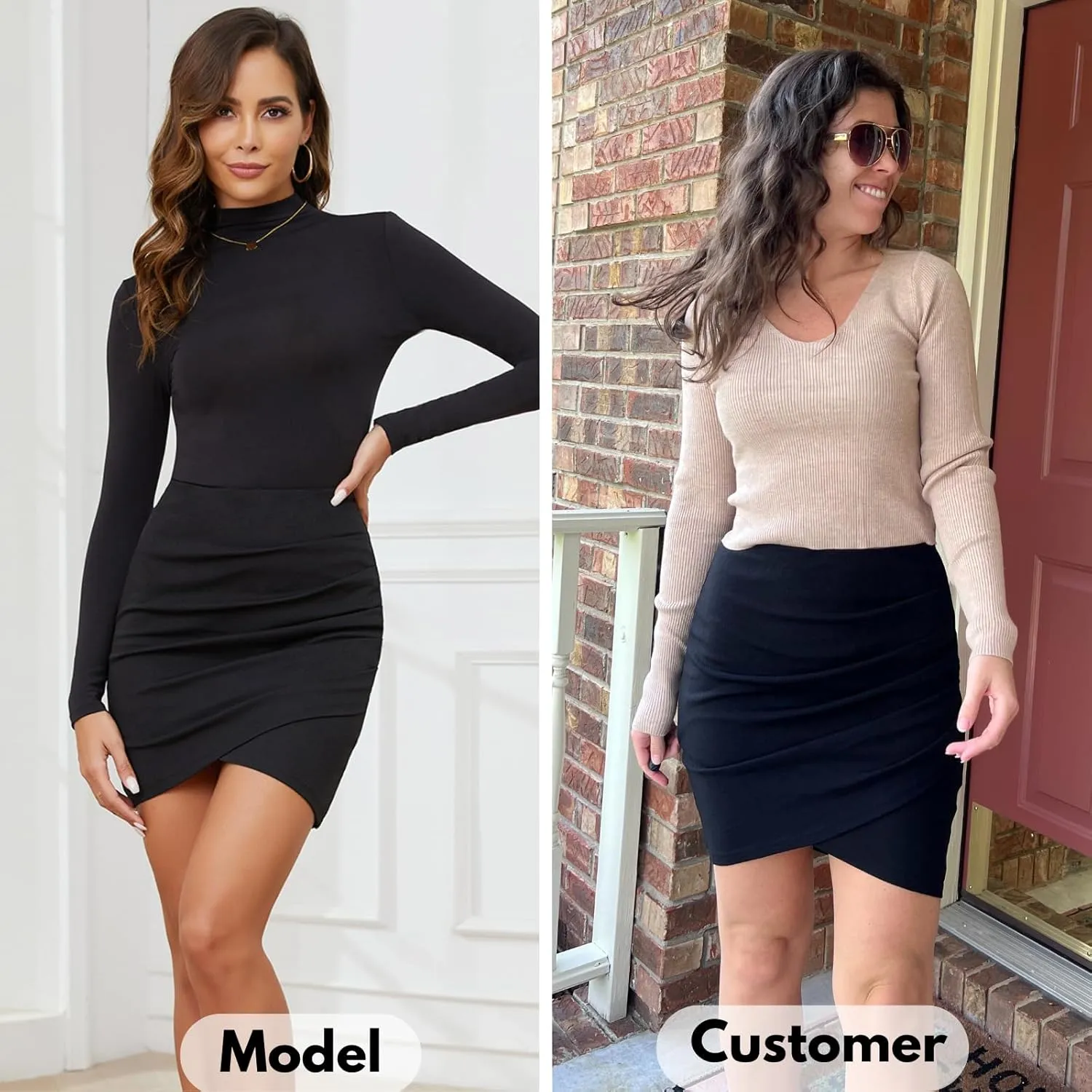 EXLURA Women's Bodycon Ruched Tulip Mini Skirt Elastic High Waist Asymmetrical Short Skirts