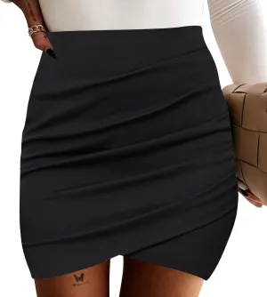 EXLURA Women's Bodycon Ruched Tulip Mini Skirt Elastic High Waist Asymmetrical Short Skirts