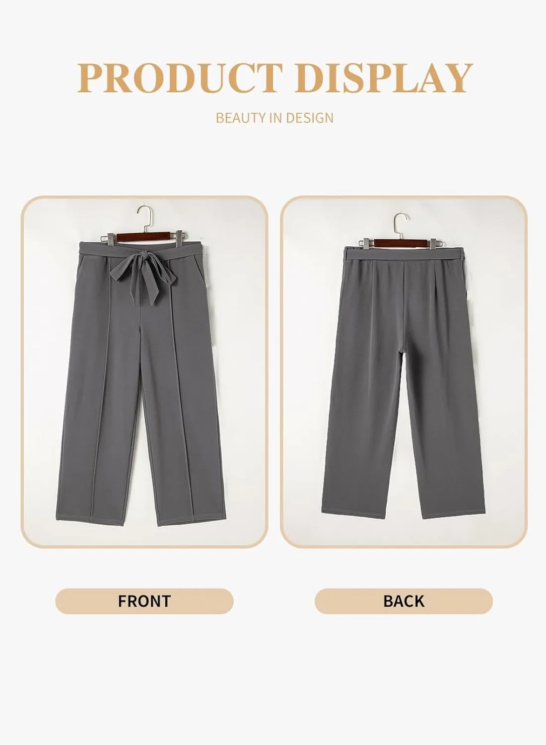 Eytino Plus Size Pants for Women Casual High Waisted Tie Knot Loose Work Pant Lounge Trousers with Pockets(1X-5X)