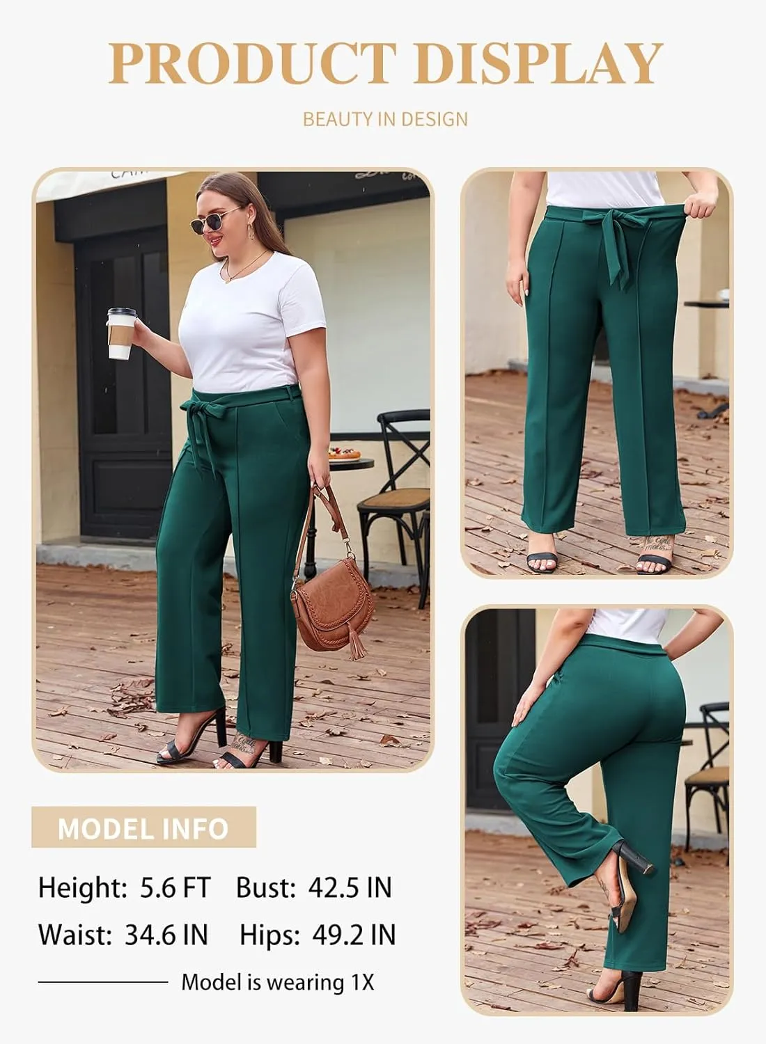 Eytino Plus Size Pants for Women Casual High Waisted Tie Knot Loose Work Pant Lounge Trousers with Pockets(1X-5X)