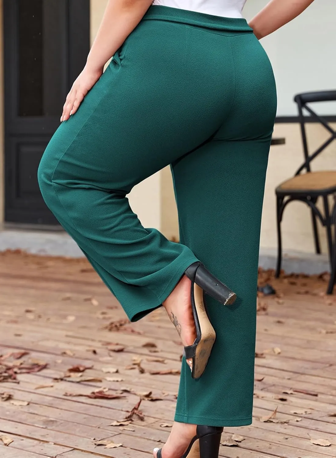 Eytino Plus Size Pants for Women Casual High Waisted Tie Knot Loose Work Pant Lounge Trousers with Pockets(1X-5X)