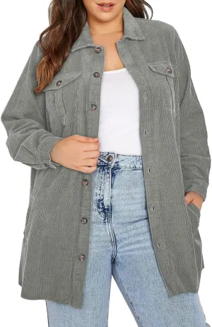 Eytino Womens Plus Size Long Sleeve Button Down Boyfriend Shirts Casual Plaid Shacket Jacket Coats(1X-5X)
