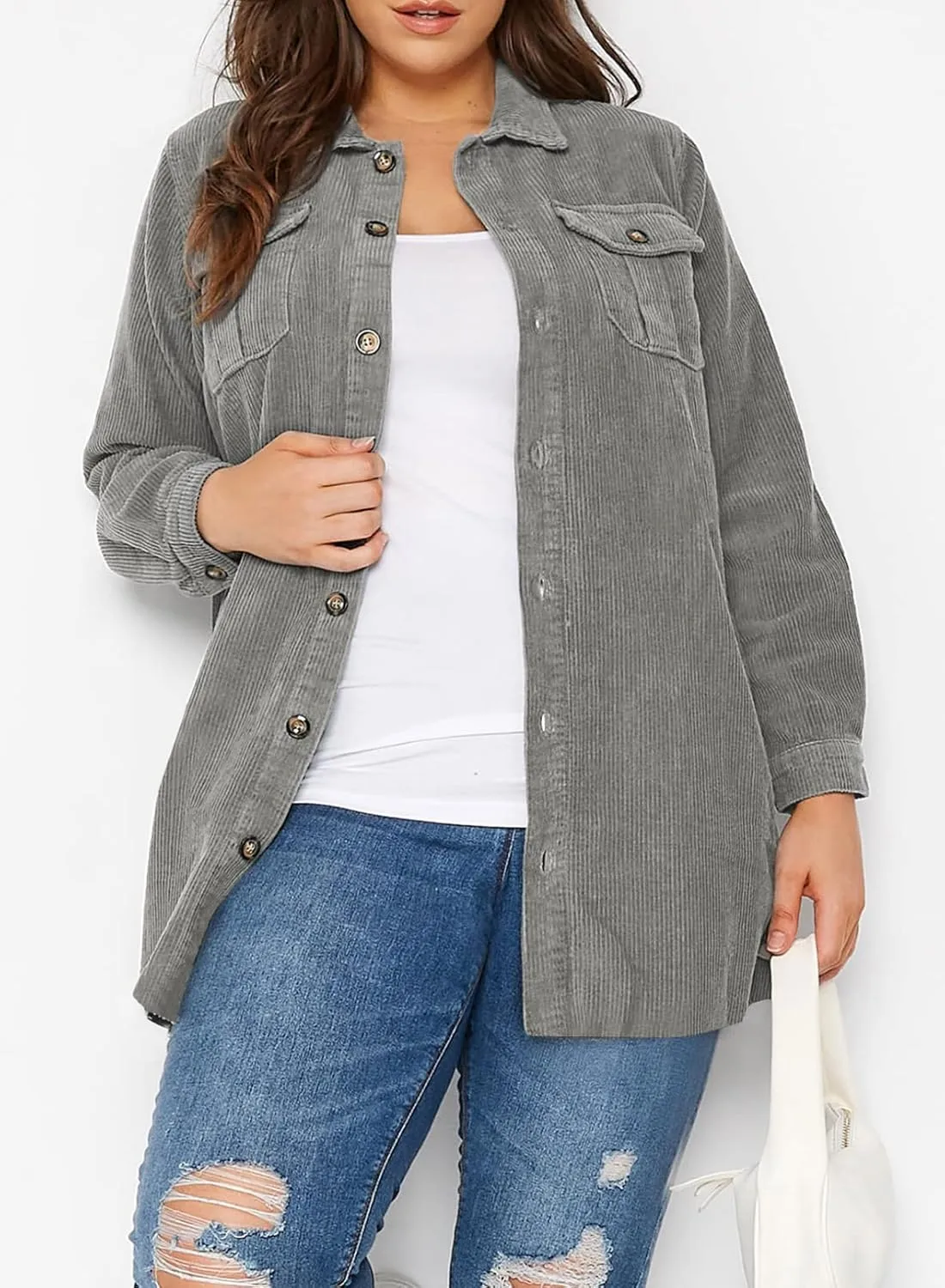 Eytino Womens Plus Size Long Sleeve Button Down Boyfriend Shirts Casual Plaid Shacket Jacket Coats(1X-5X)