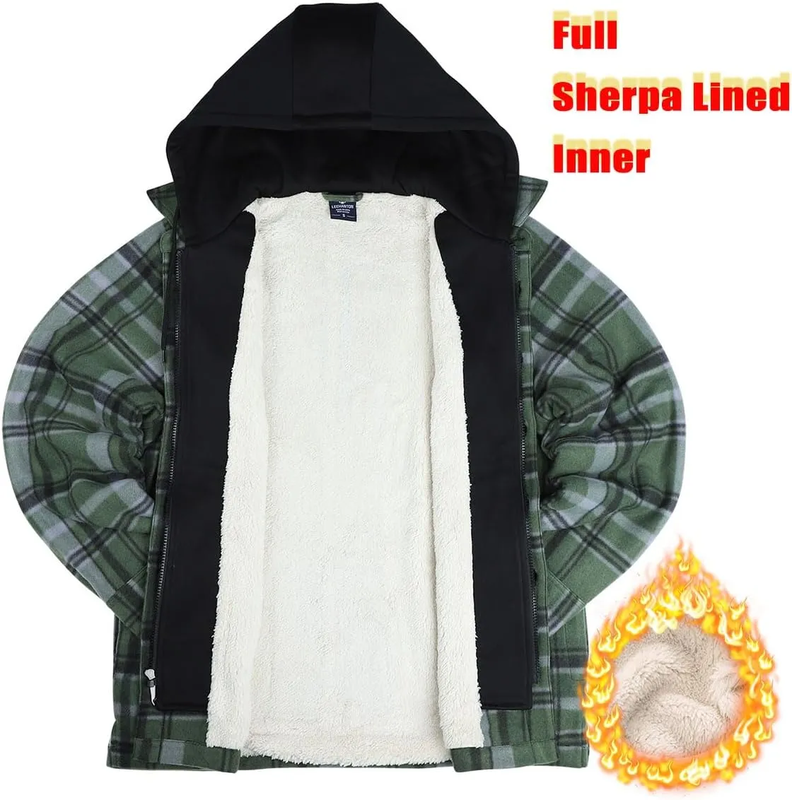 Facitisu Men's Winter Zip Up Hoodie Sherpa Fleece Sweatshirt Warm Thick heavyweight Coats