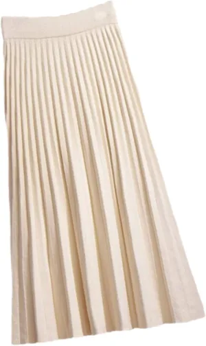Fashion Autumn Winter Knitted Midi Long Pleated Skirt Women Korean Style Blue Mid-Length High Waist Skirt