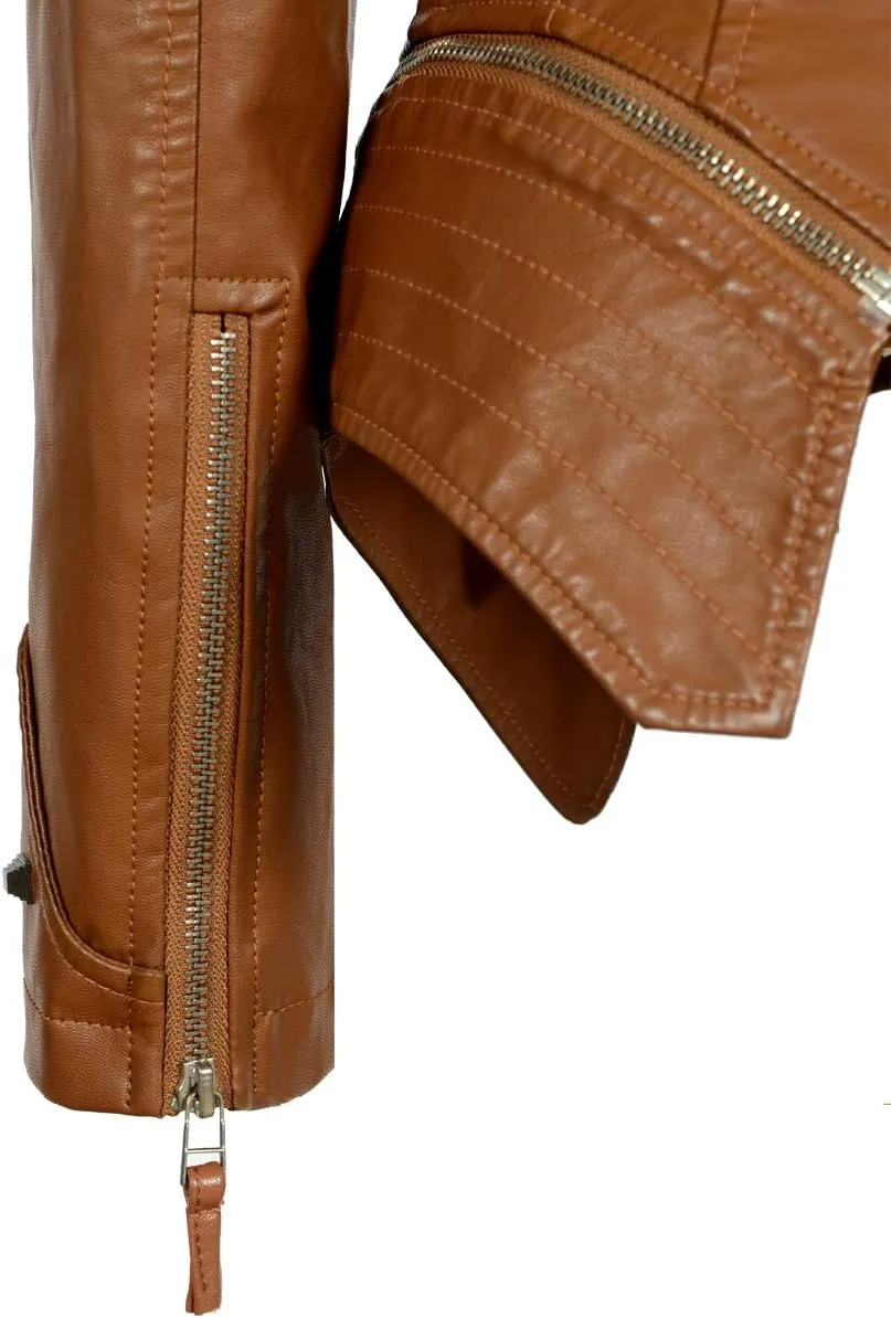 Fashion SX Women's Studded Rivets Faux Leather Jacket Plus Size Motorcycle Leather Casual Coats