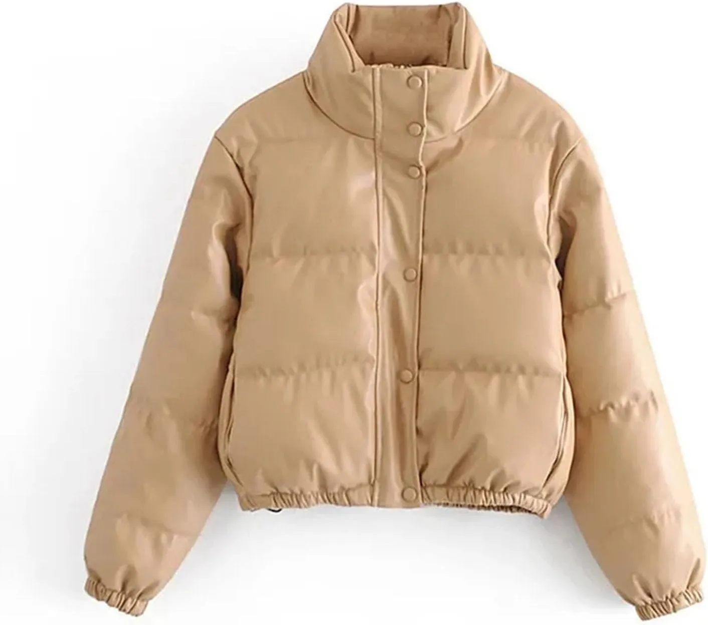 Female PU Leather Coats Women Short Parkas Cotton Padded Lady Down Jacket Elegant Zipper