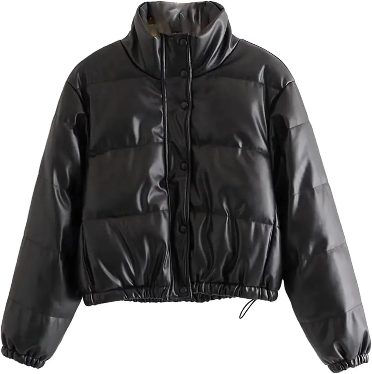 Female PU Leather Coats Women Short Parkas Cotton Padded Lady Down Jacket Elegant Zipper