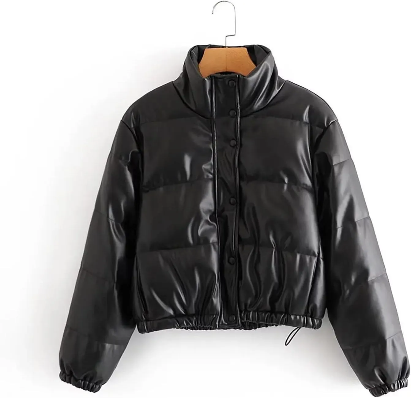 Female PU Leather Coats Women Short Parkas Cotton Padded Lady Down Jacket Elegant Zipper