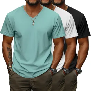 Ficerd 3 Pack Men's V Neck 95% Cotton T-Shirts M-7xl Big Tall Regular Soft Short Sleeve Basic 2025 Summer Clothes