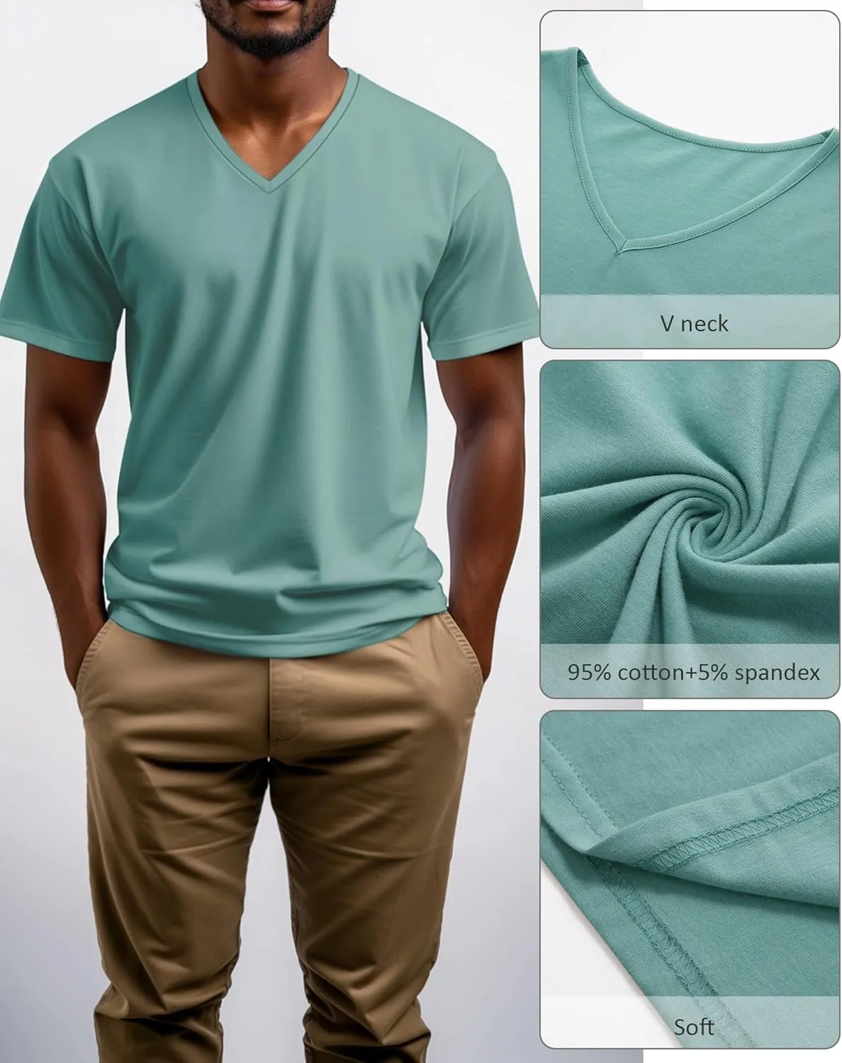 Ficerd 3 Pack Men's V Neck 95% Cotton T-Shirts M-7xl Big Tall Regular Soft Short Sleeve Basic 2025 Summer Clothes