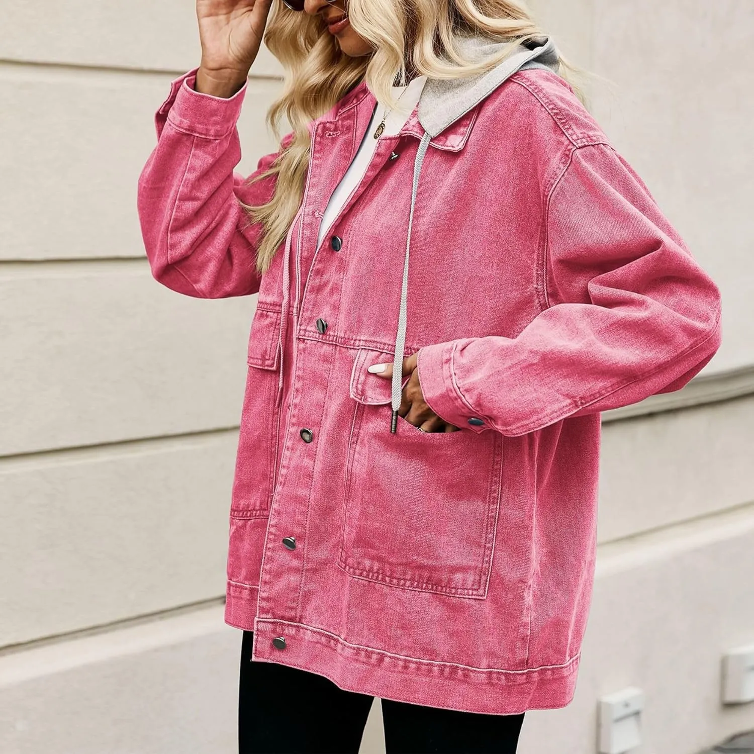 FindThy Womens Oversized Denim Jean Jacket Long Sleeve Button Up Jean Jacket Top With Pockets