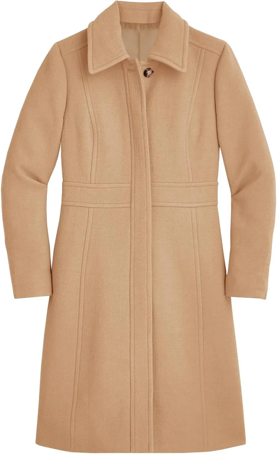 Fisoew Women's Elegant Single Breasted Coat Long Sleeve Mid Winter Overcoat Work Office Pea Coats