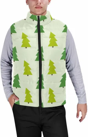 Fleece Vest Bear In Forest Pattern Men'S Puffer Vest Casual Zip-Up Collar Sleeveless Padded For Outdoor Travel Hiking