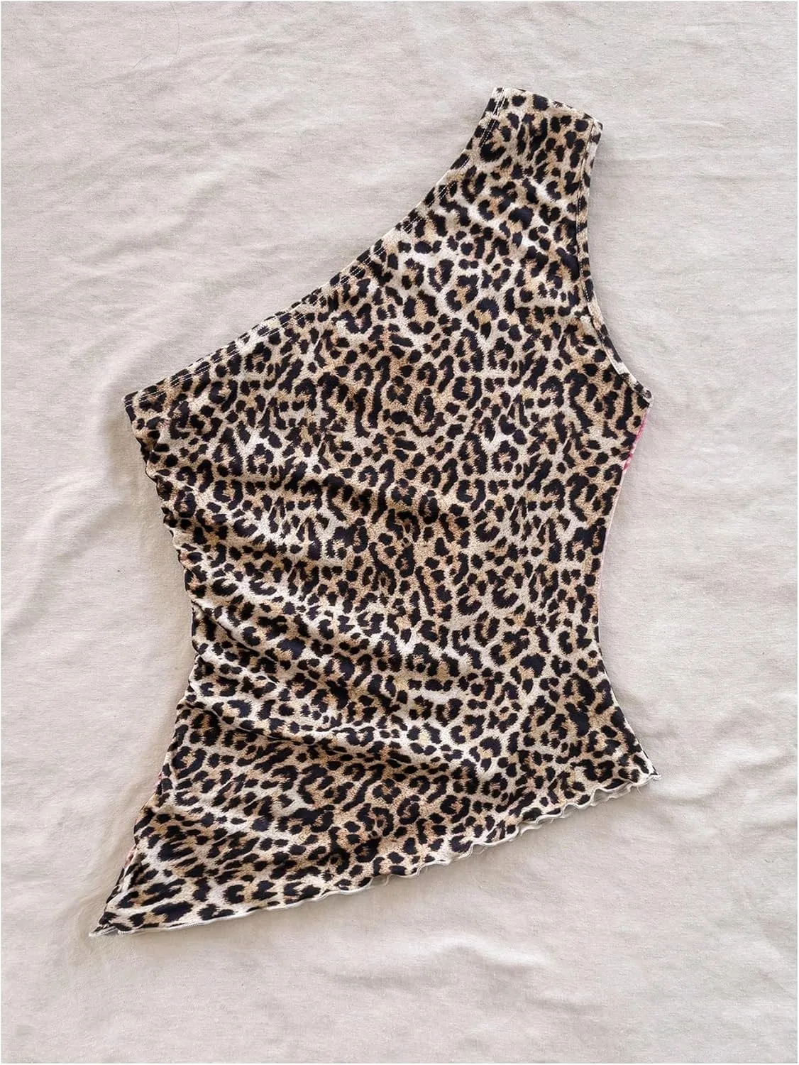 Floerns Women's Cheetah Print One Shoulder Tank Top Sleeveless Ruched Floral Vest Shirts