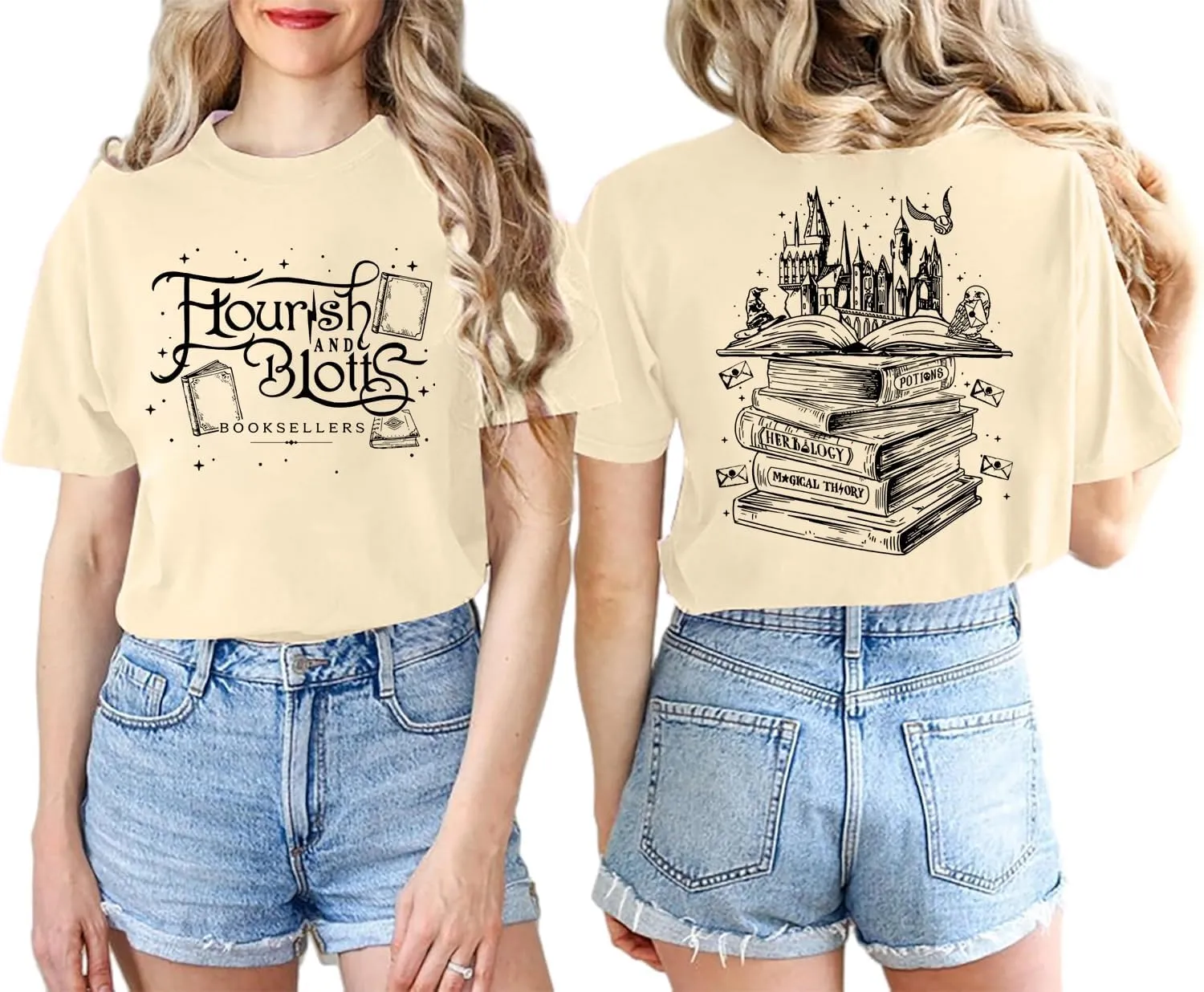 Flourish and Blotts Shirt Magical Shirts for Women Book Tshirt Wizard Costume Clothes