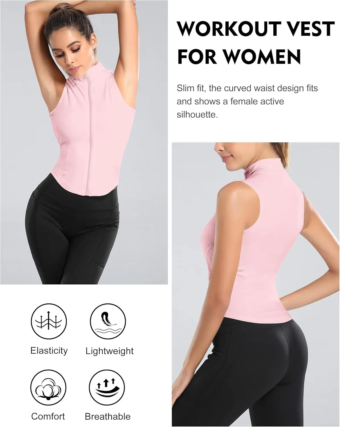 Flygo Women's Full Zip Sleeveless Workout Yoga Active Jacket Vest Golf Shirts