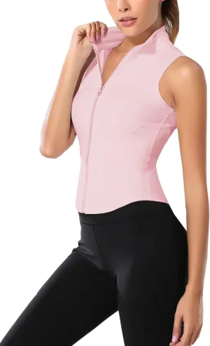 Flygo Women's Full Zip Sleeveless Workout Yoga Active Jacket Vest Golf Shirts