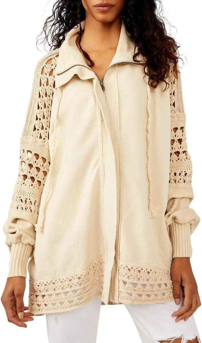 Free People Women's Dune Bug Cardigan Sweater, White Swan, Small
