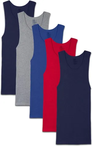 Fruit of the Loom Men's Tag-Free Tank A-Shirt, 5 Pack - Assorted Colors, X-Large
