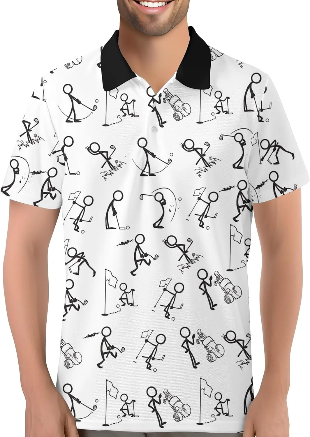 Funny Golf Shirt for Men Hawaiian Print Mens Polo Shirts Retro Printed Outfit